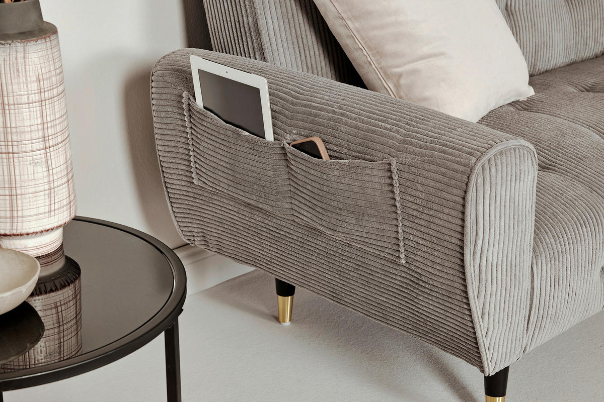 SCHLAFSOFA Cord Grau  - Goldfarben/Schwarz, MODERN, Holz/Textil (213/83/83cm) - Livetastic