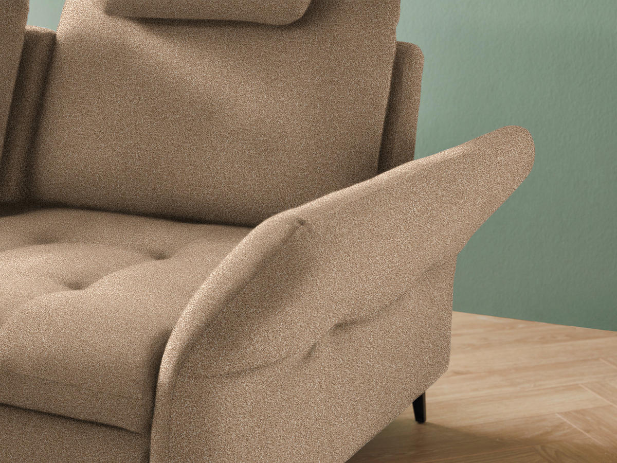 ECKSOFA in Bouclé Hellbraun  - Hellbraun/Schwarz, Natur, Textil/Metall (233/288cm) - Valnatura