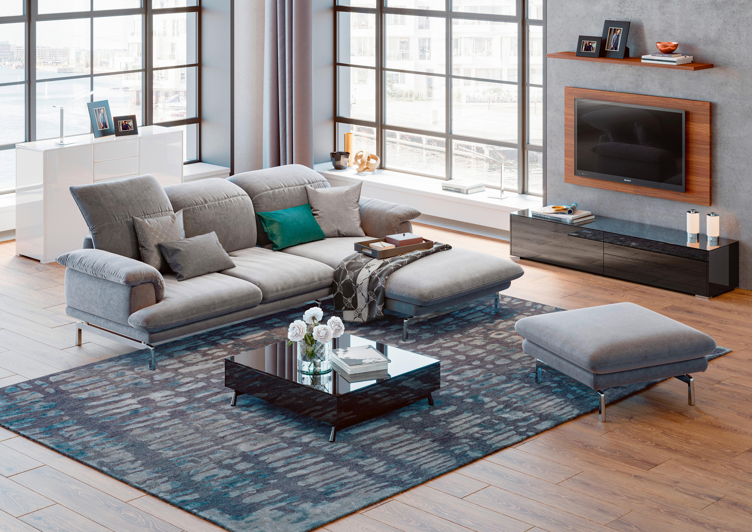 ECKSOFA in Webstoff Grau  - Alufarben/Grau, Design, Textil/Metall (294/197cm) - Joop!