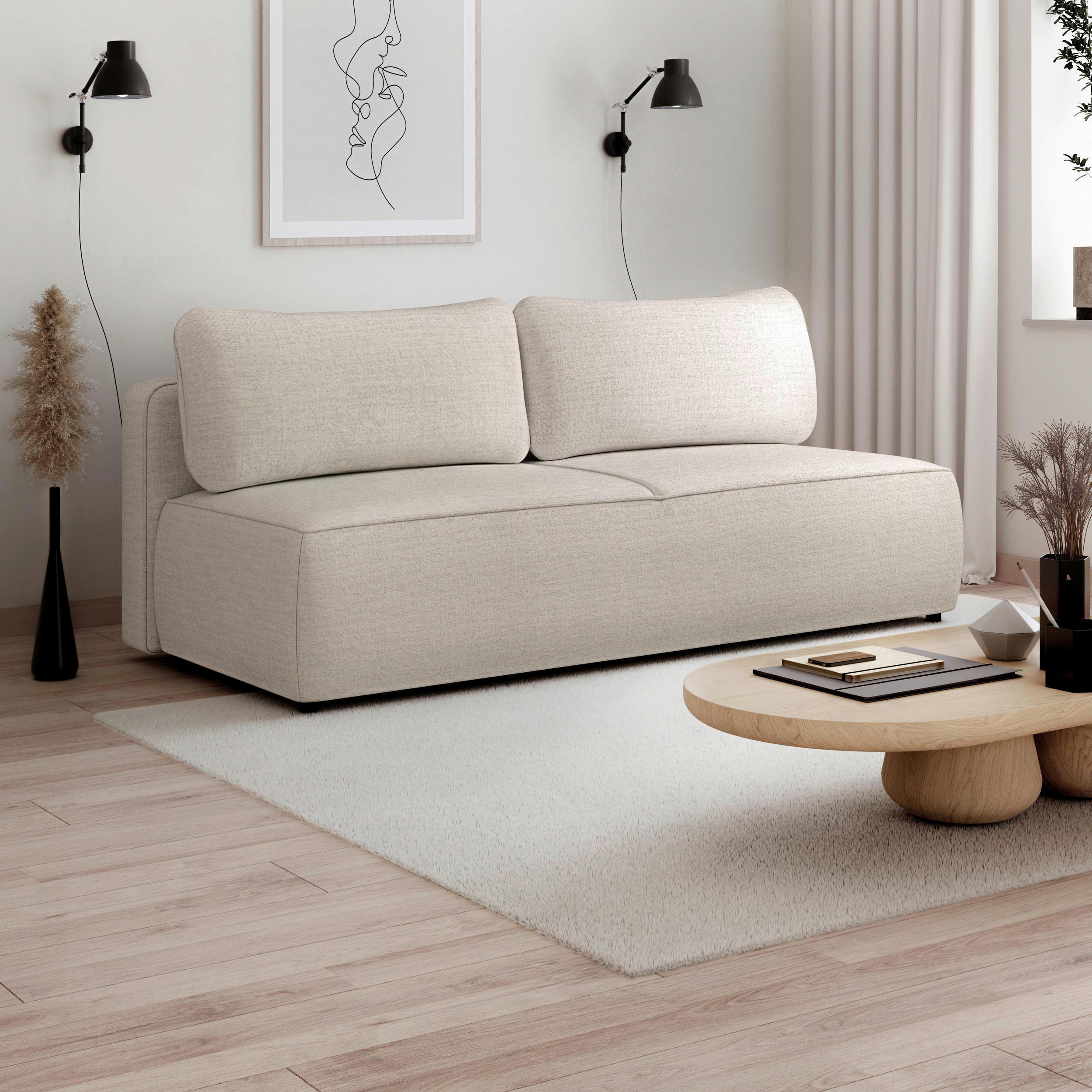 SCHLAFSOFA Jacquard Beige  inkl. Rückenkissen, Bettkasten, Schlaffunktion, Rücken echt, Liegefläche im Originalstoff  - Beige/Schwarz, KONVENTIONELL, Kunststoff/Textil (210/92/100cm) - Milino