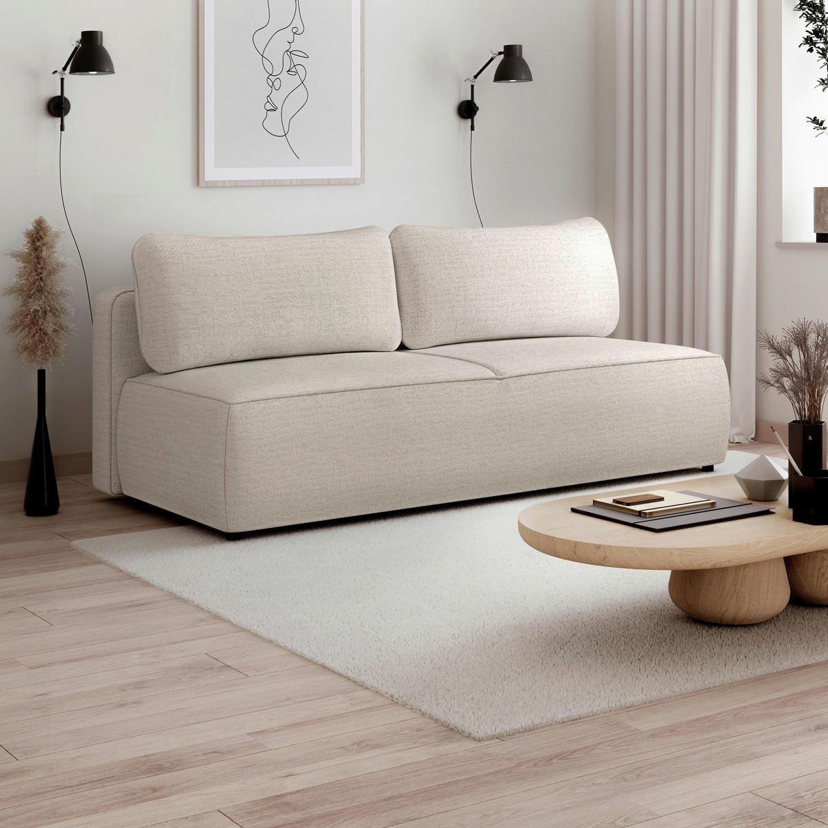 SCHLAFSOFA Jacquard Beige  inkl. Rückenkissen, Bettkasten, Schlaffunktion, Rücken echt, Liegefläche im Originalstoff  - Beige/Schwarz, KONVENTIONELL, Kunststoff/Textil (210/92/100cm) - Milino
