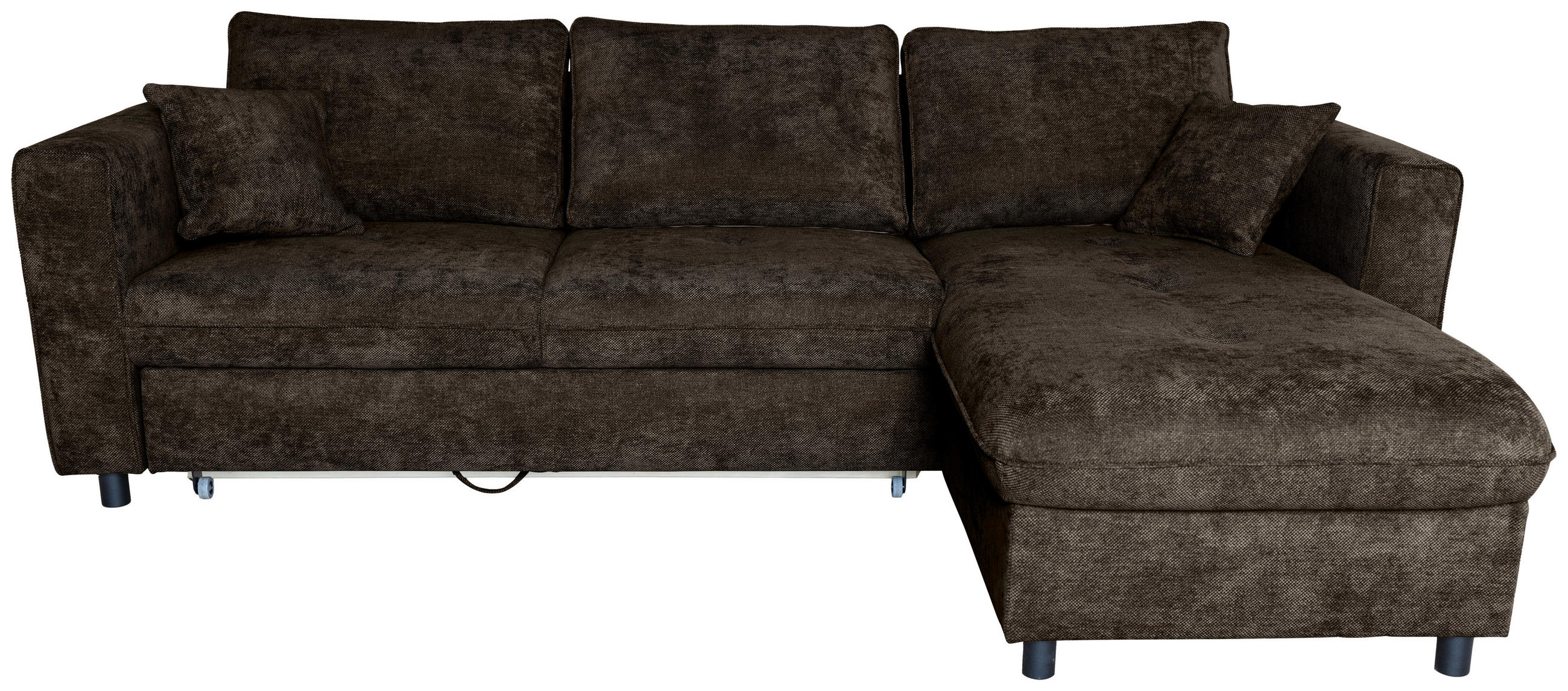 ECKSOFA Dunkelbraun Flachgewebe Zierkissen, Rückenkissen, Bettkasten, Schlaffunktion, Rücken echt, Liegefläche im Originalstoff  - Anthrazit/Schwarz, KONVENTIONELL, Textil/Metall (252/162cm) - Carryhome