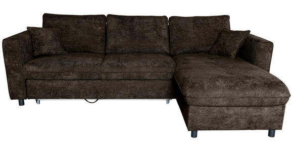 ECKSOFA Anthrazit Flachgewebe Zierkissen, Rückenkissen, Bettkasten, Schlaffunktion, Rücken echt, Liegefläche im Originalstoff  - Anthrazit/Schwarz, KONVENTIONELL, Textil/Metall (252/162cm) - Carryhome