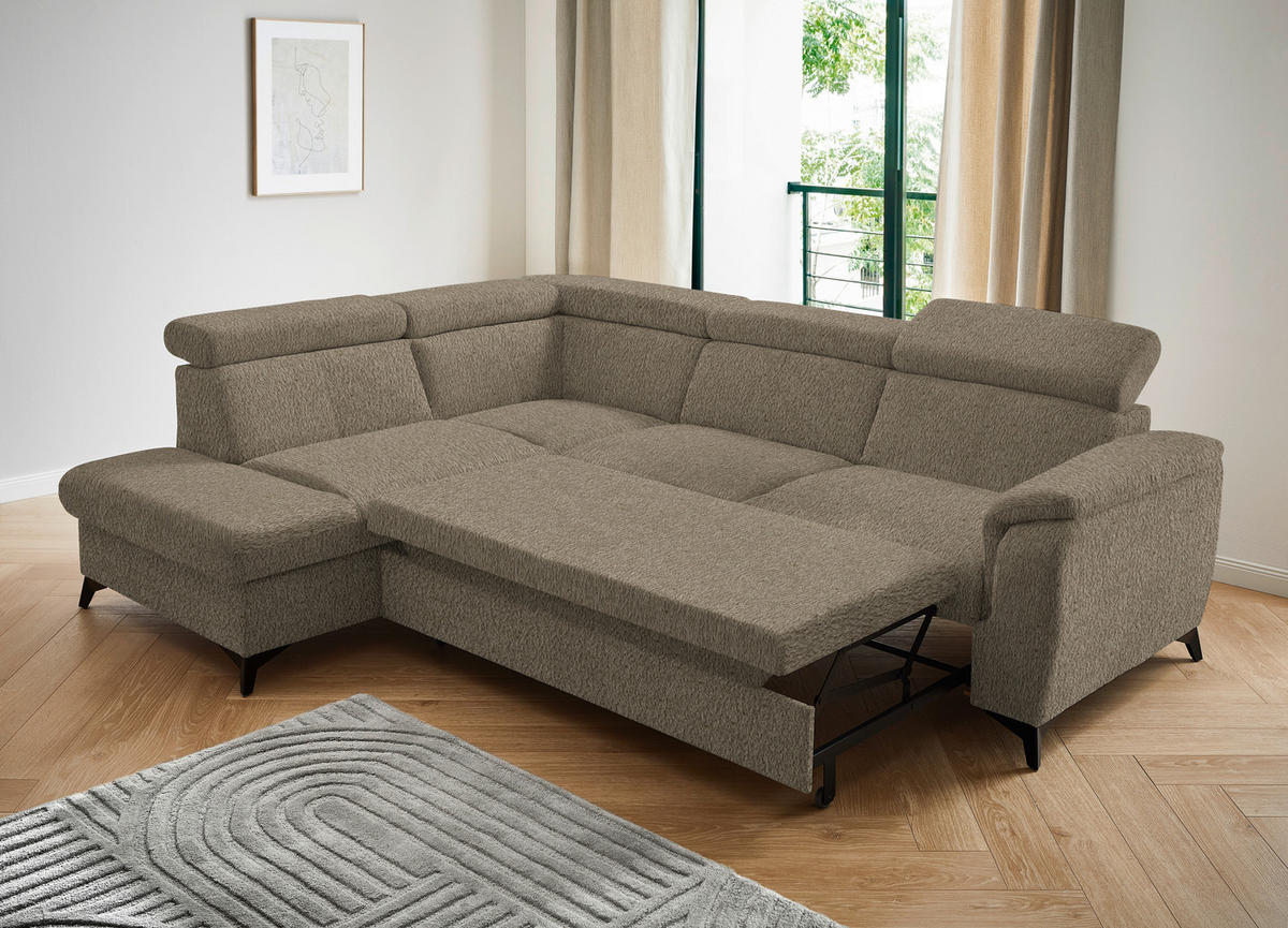 ECKSOFA in Teddystoff Braun  - Schwarz/Braun, Design, Textil/Metall (203/260cm) - Stylife