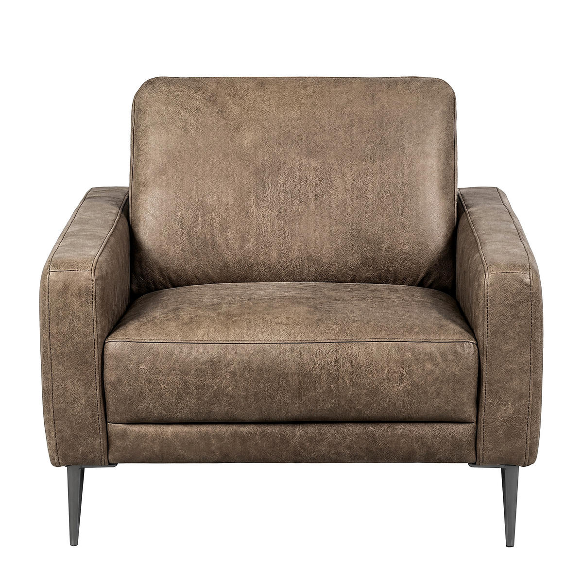 SESSEL 88/85/92 cm  in Lederlook Echtleder Graubraun  - Graubraun/Schwarzchrom, Design, Leder/Textil (88/85/92cm) - Livetastic