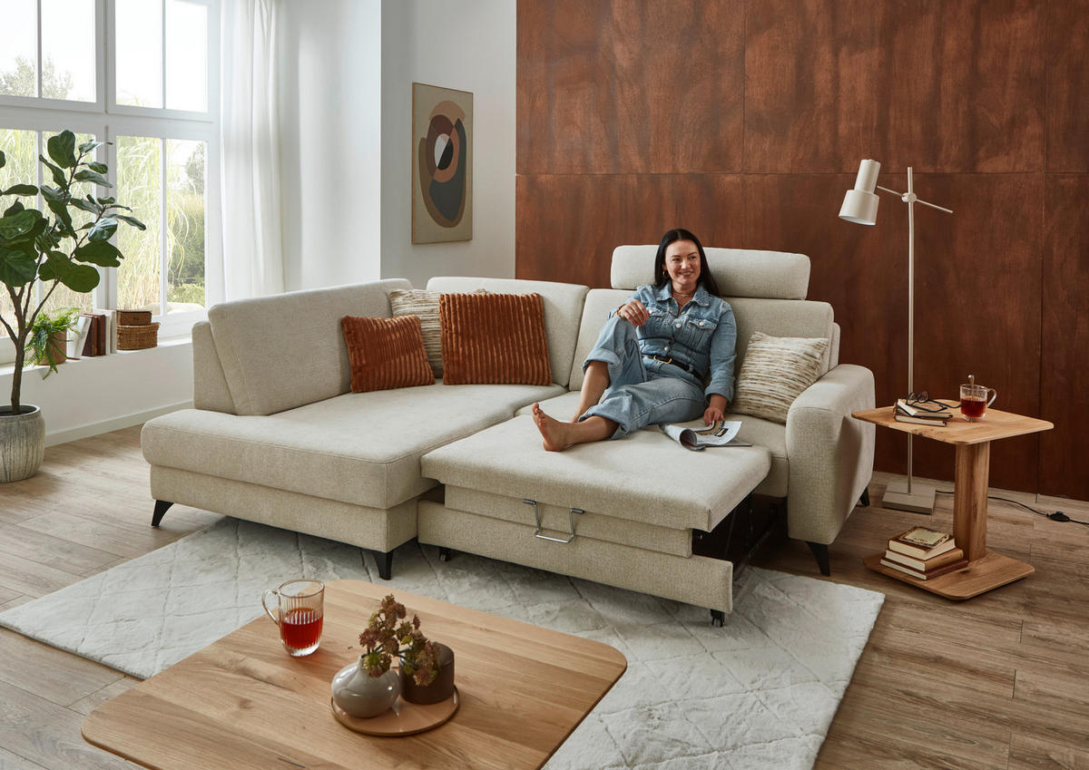 ECKSOFA Beige Chenille  - Beige/Schwarz, Design, Textil/Metall (182/239cm) - Valnatura