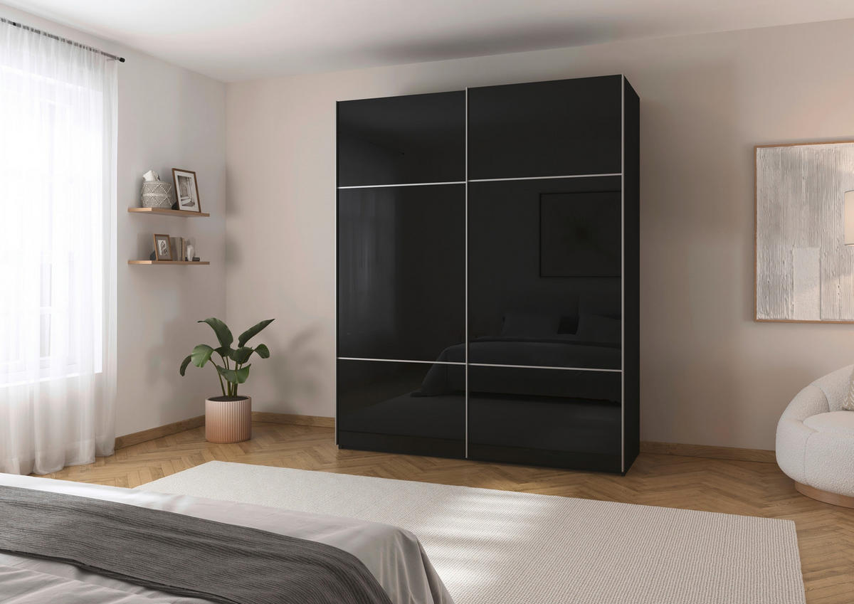 SCHWEBETÜRENSCHRANK in Schwarz  - Alufarben/Schwarz, Konventionell, Glas/Holzwerkstoff (181/223/67cm) - Novel