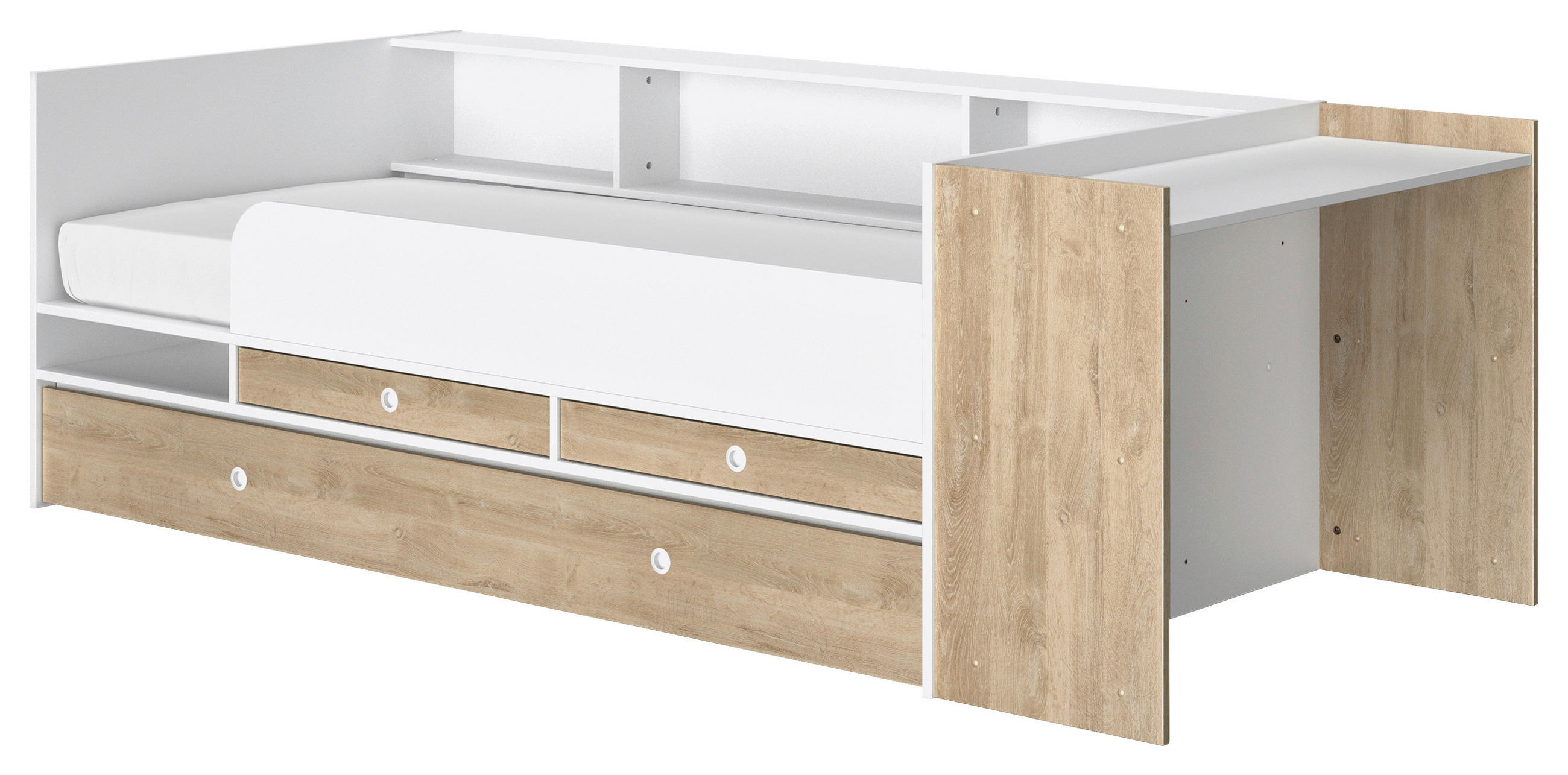 KREVET S PROSTOR. ZA ODLAGANJ   90/200 cm   bijela, boje hrasta  - bijela/boje hrasta, Moderno, drvni materijal (90/200cm) - MID.YOU