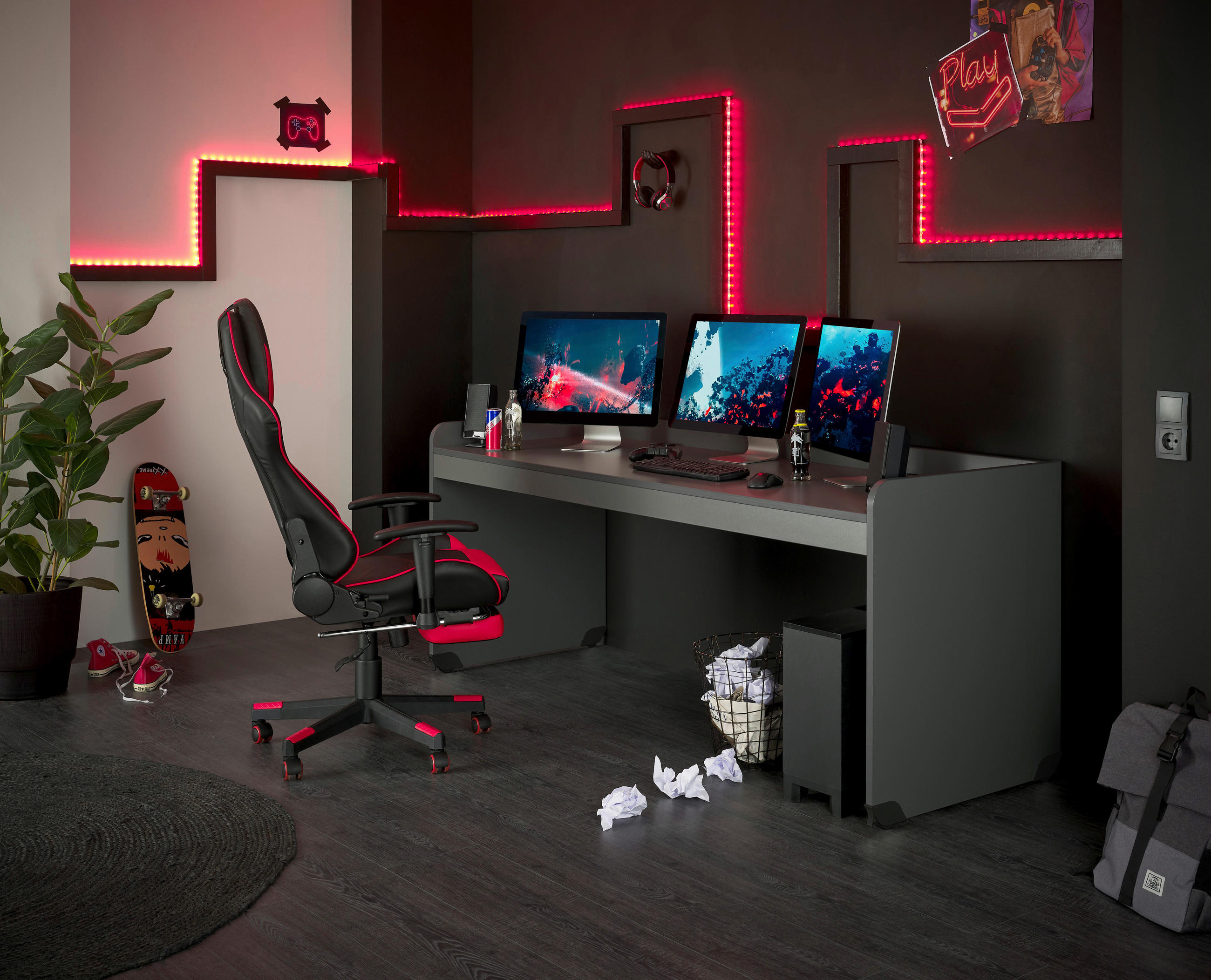 GAMING STOL  boje grafita  drvni materijal  - boje grafita, Moderno, drvni materijal/plastika (204,4/72/84,3cm) - MID.YOU