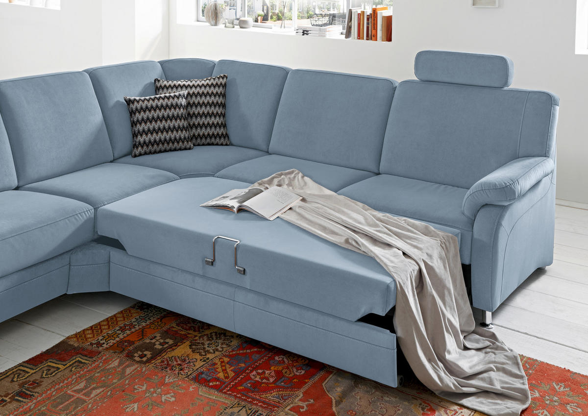 ECKSOFA in Flachgewebe Blau  287/269 cm  - Blau/Alufarben, KONVENTIONELL, Textil/Metall (287/269cm) - Beldomo System