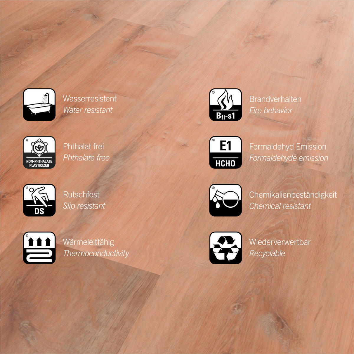DESIGNBODEN More+  per  m² - Hellbraun/Eichefarben, Basics, Kunststoff (121/22/0,5cm)