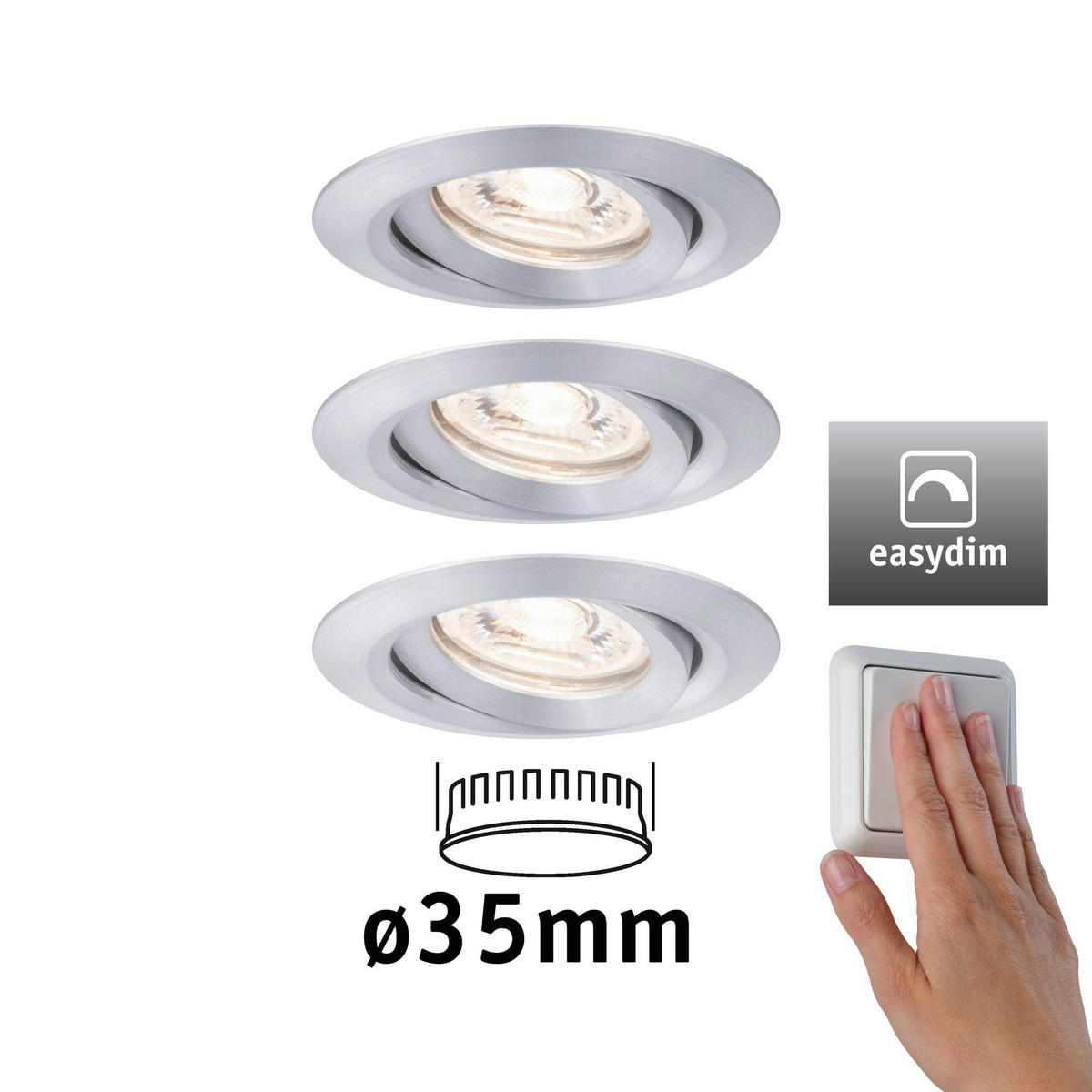 LED-EINBAUSPOT SET 6,6 cm  - Alufarben, Design, Metall (6,6cm) - Paulmann