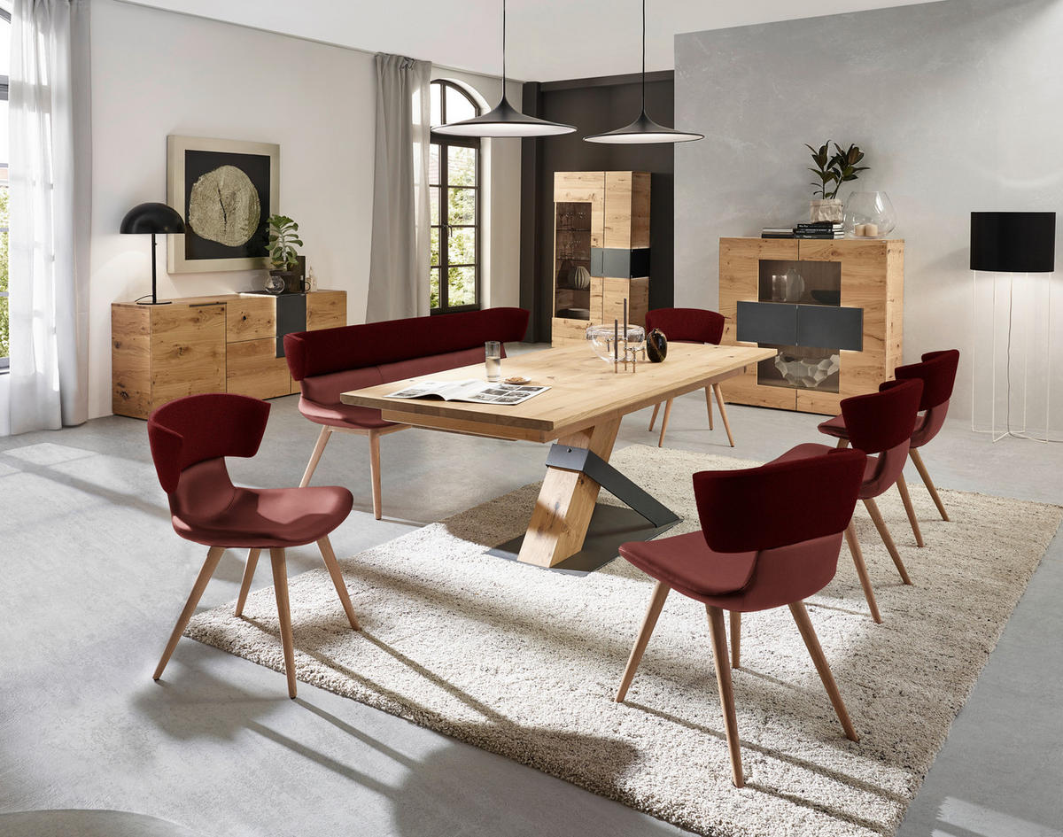 SITZBANK 170/84,5/64,5 cm  in Rot, Eichefarben  - Eichefarben/Rot, Natur, Leder/Holz (170/84,5/64,5cm) - Voglauer