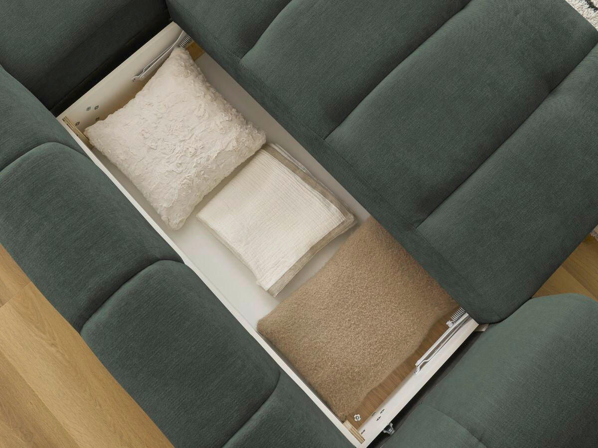 ECKSCHLAFSOFA FUJI Leinenoptik Grün  inkl.  - Schwarz/Grün, MODERN, Kunststoff/Textil (292/160cm)