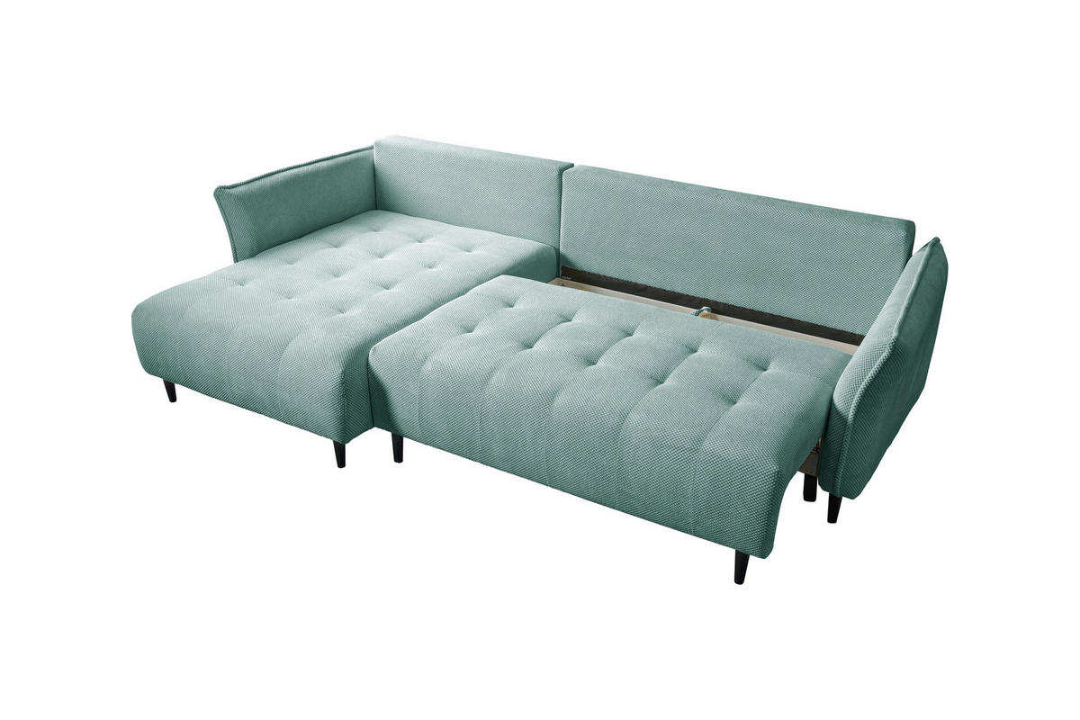 ECKSOFA MONTE CARLO Mintgrün Struktur, Plüsch  - Schwarz/Mintgrün, Trend, Textil (160/290cm) - MID.YOU