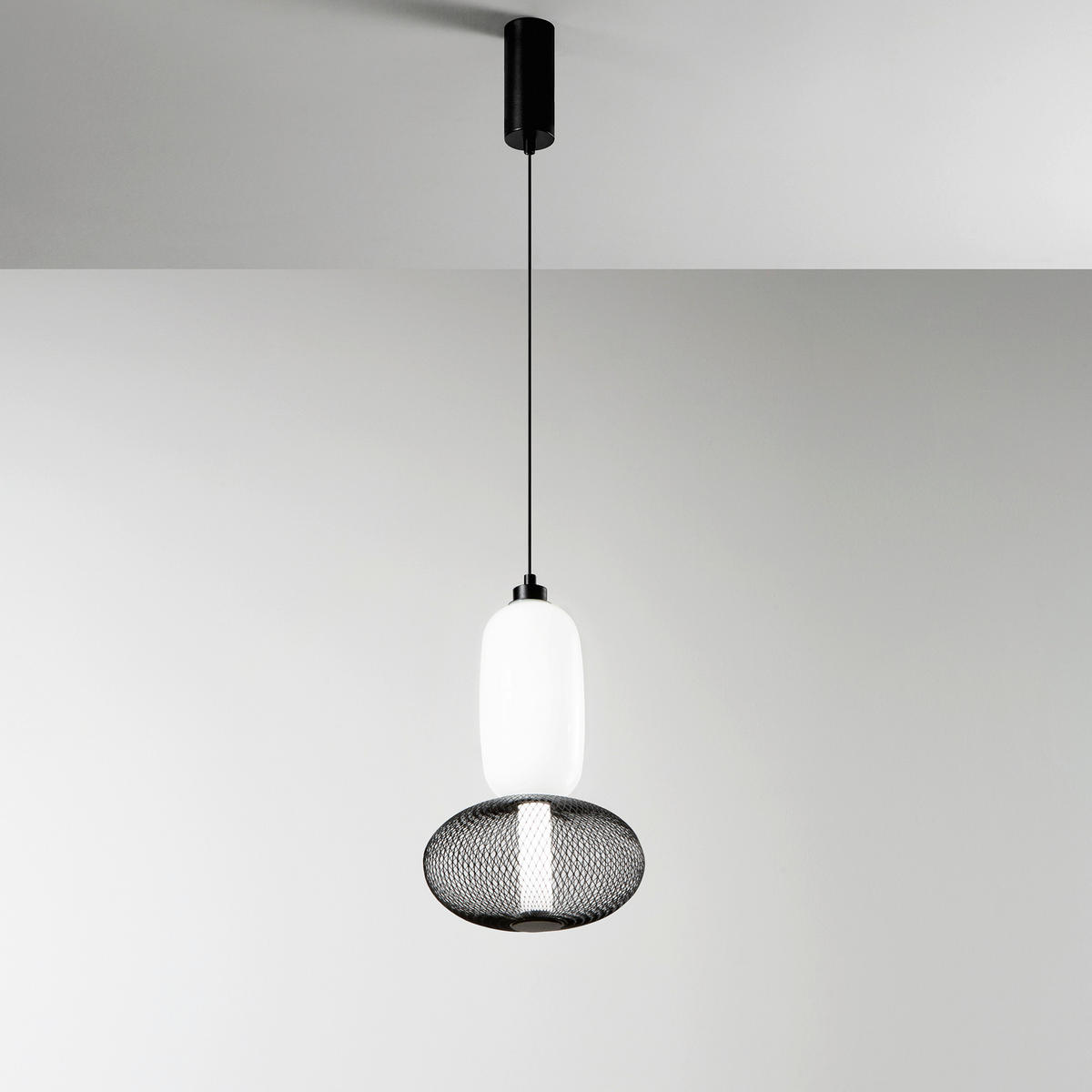 LED-PENDELLEUCHTE 25/215 cm  - Schwarz/Weiß, Trend, Glas/Metall (25/215cm)