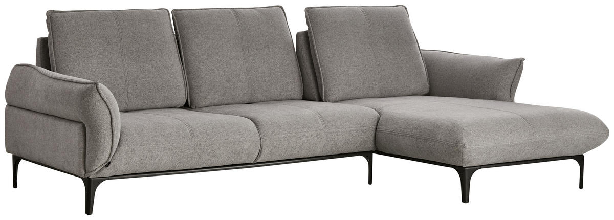 ECKSOFA in Flachgewebe Grau  - Schwarz/Grau, Natur, Textil (277/182cm) - Valnatura