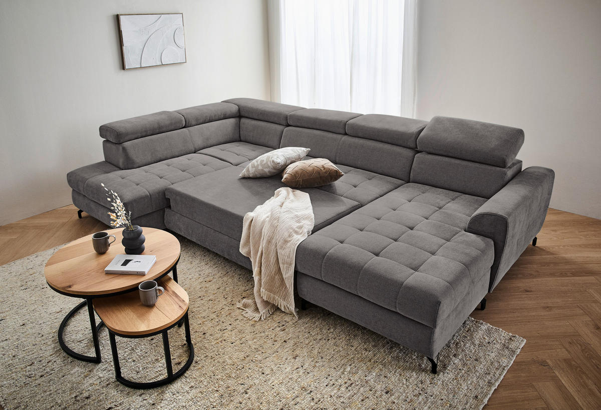 WOHNLANDSCHAFT Struktur Anthrazit  - Anthrazit/Schwarz, Design, Textil/Metall (203/327/177cm) - Stylife