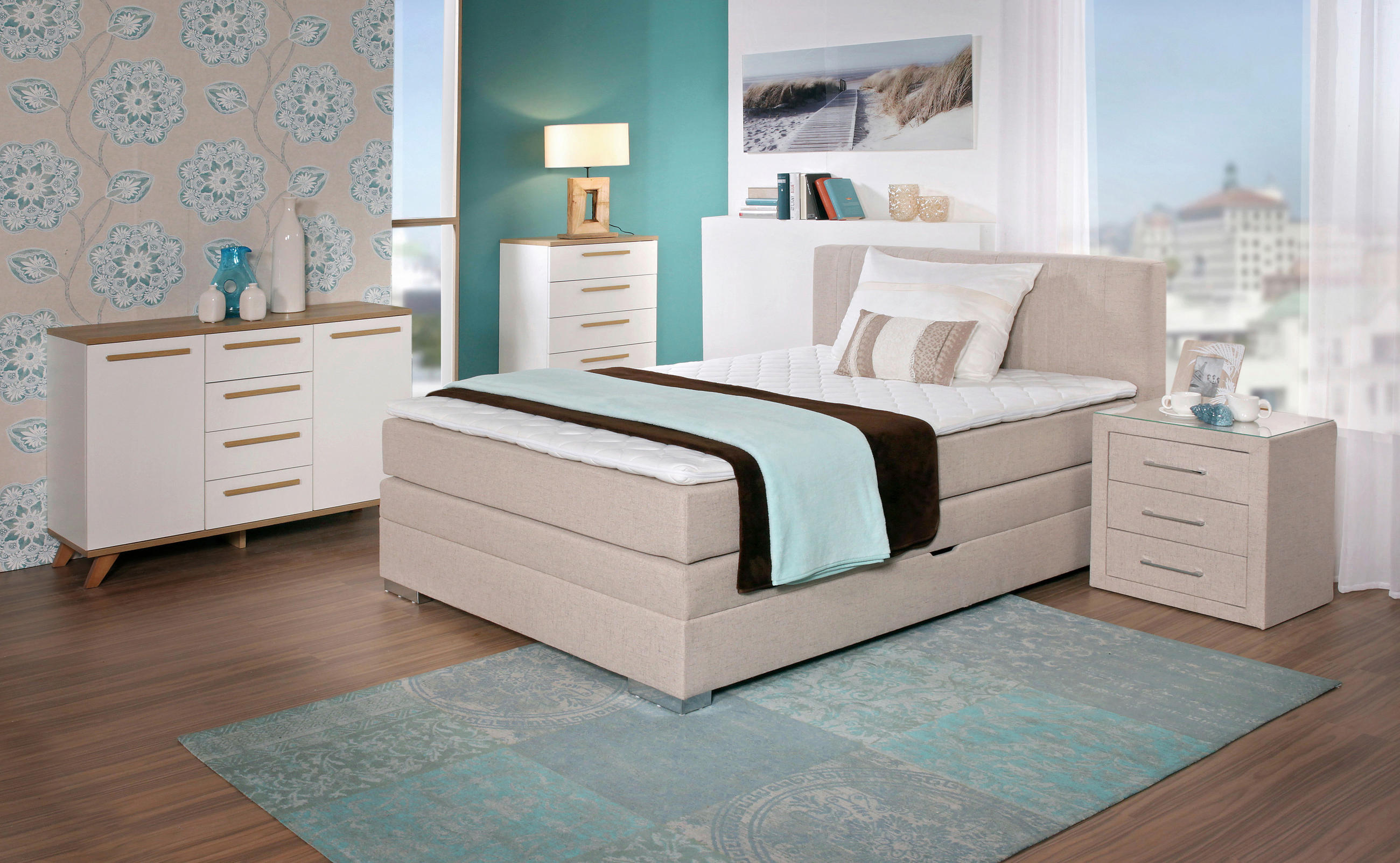 POSTELJA BOXSPRING 140 cm   x 200 cm  , tekstil bež  - bež, Design, tekstil (140/105/200cm) - Esposa