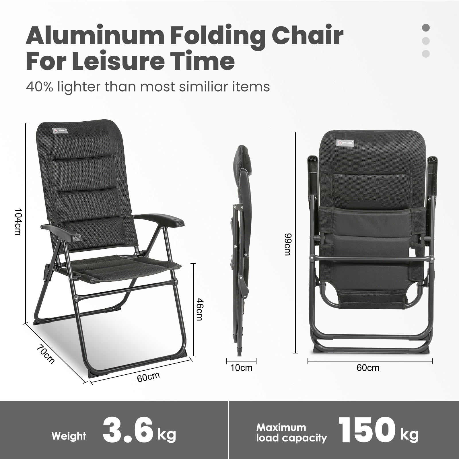 GARTENKLAPPSESSEL-SET Aluminium Schwarz, Schieferfarben  - Schieferfarben/Schwarz, Basics, Textil/Metall (60/104/70cm) - Modante