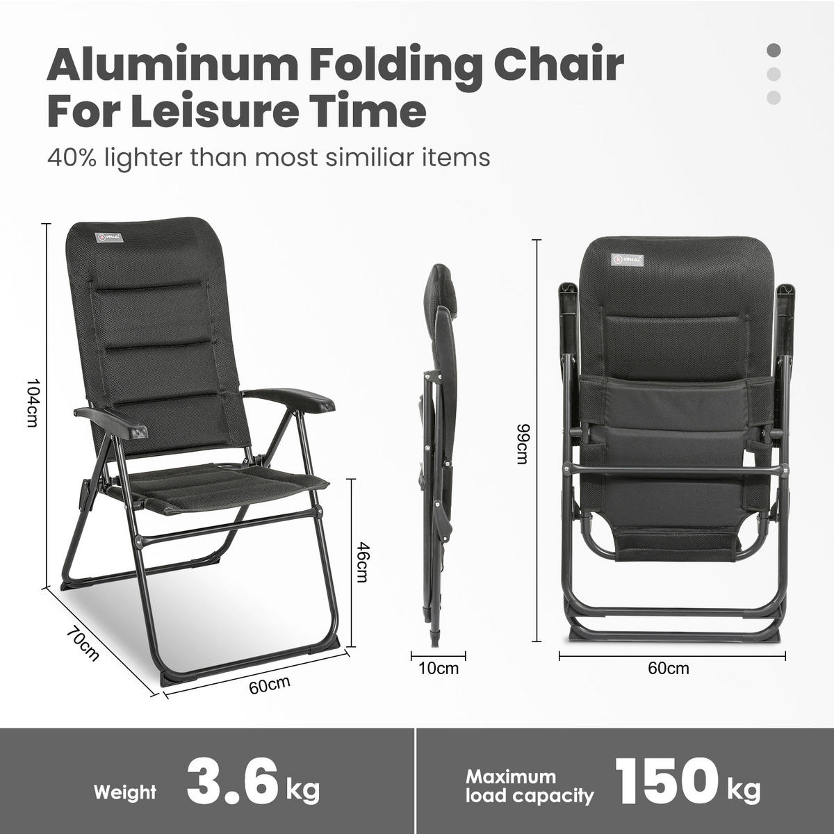 GARTENKLAPPSESSEL-SET Aluminium Schwarz, Schieferfarben  - Schieferfarben/Schwarz, Basics, Textil/Metall (60/104/70cm) - Modante