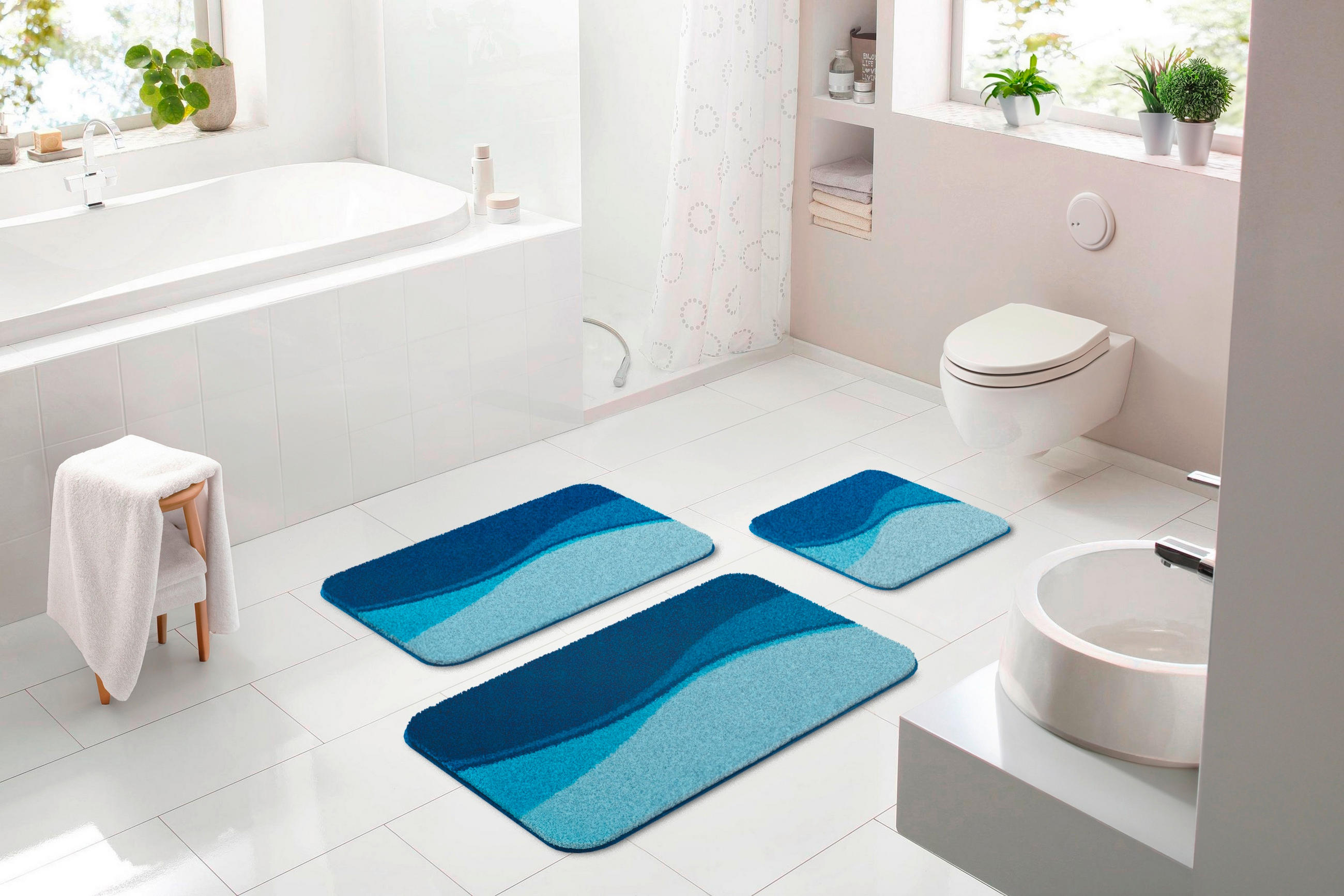 BADEMATTE Blau 60/90 cm  - Blau, Basics, Kunststoff/Textil (60/90cm) - Grund