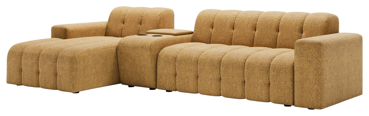 ECKSOFA Bernsteinfarben Chenille Stauraum, Getränkehalter  - Bernsteinfarben/Schwarz, MODERN, Kunststoff/Textil (150/299cm) - Milino