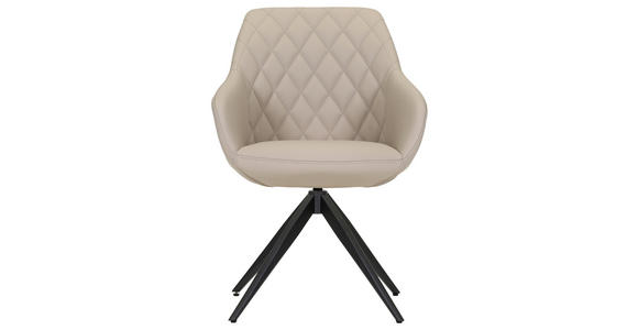 ARMLEHNSTUHL  Typenauswahl, Sitzfläche 360° drehbar, automatische Rückholfunktion  Echtleder  - Beige/Schwarz, Design, Leder/Metall (60/83/65cm) - Landscape