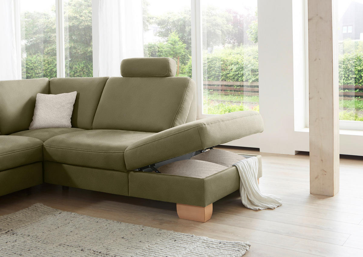 ECKSOFA in Mikrofaser Hellgrün  - Wildeiche/Beige, Natur, Holz/Textil (286/236cm) - Voleo