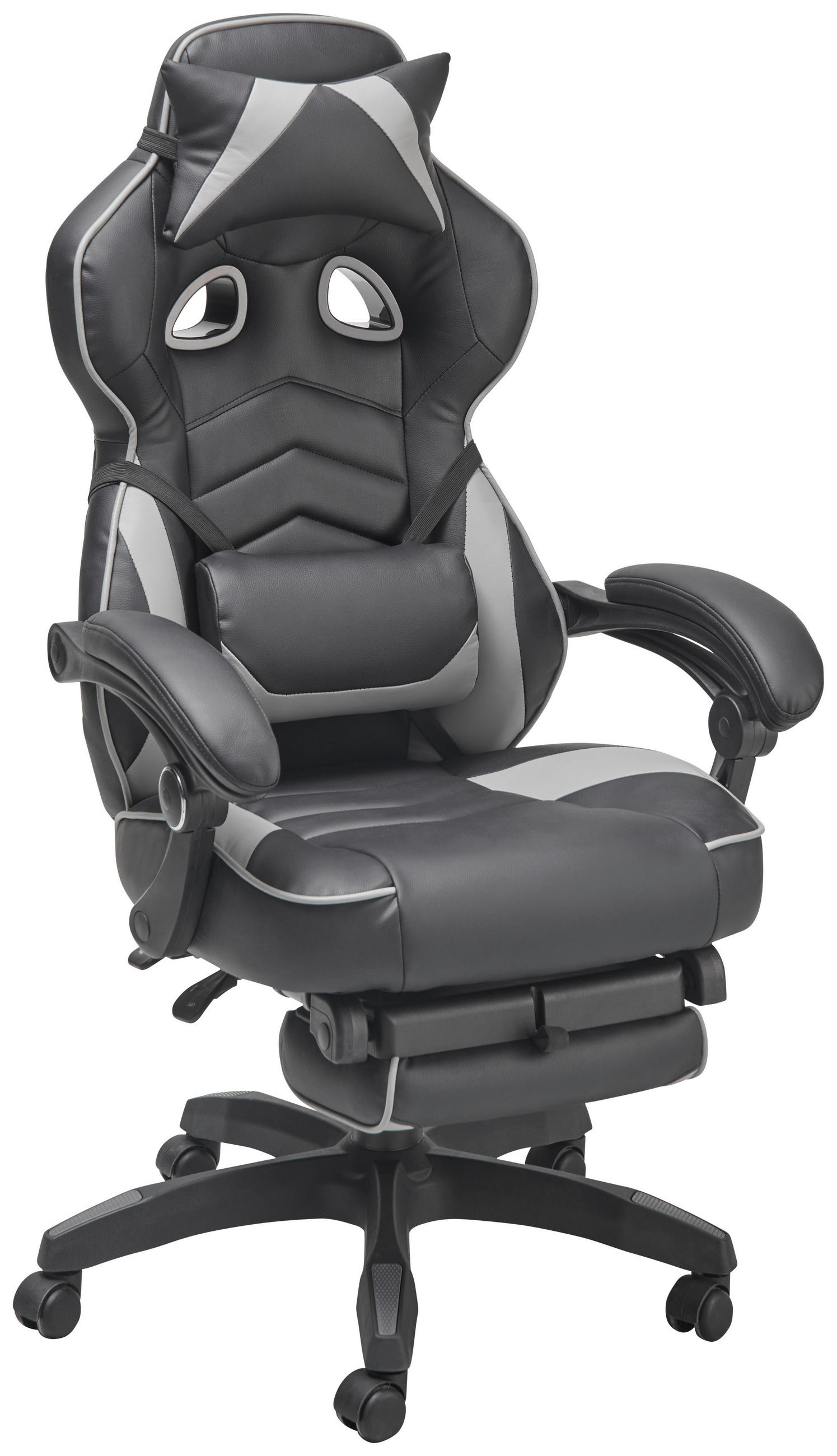 GAMINGSTUHL  in Lederlook, Mikrofaser Grau, Schwarz  - Schwarz/Grau, LIFESTYLE, Holz/Kunststoff (68,5/116-124/65cm) - Livetastic