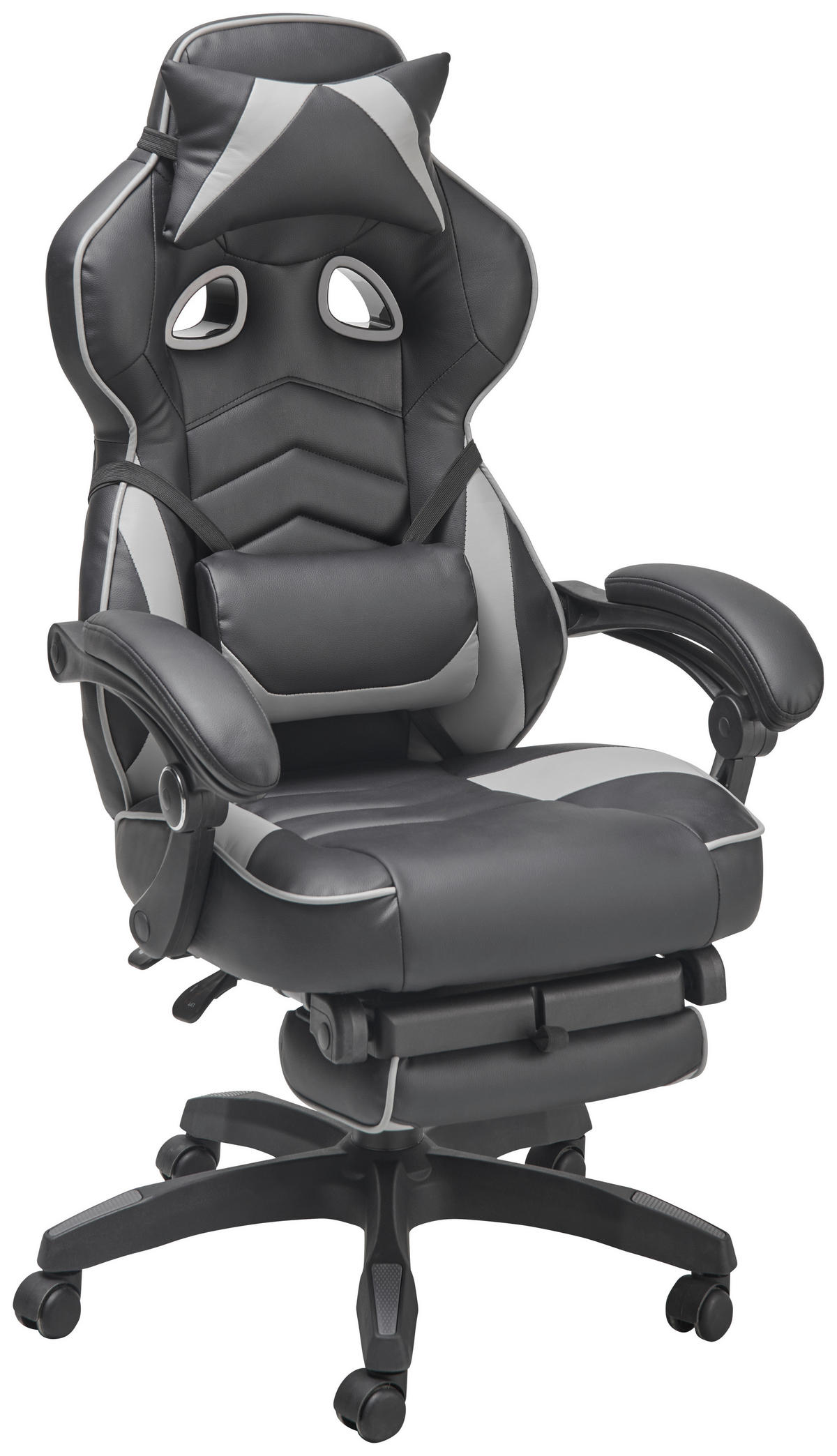 SCAUN DE GAMING  in imitație piele, microfibră gri, negru  - negru/gri, Lifestyle, plastic/lemn (68,5/116-124/65cm) - Livetastic