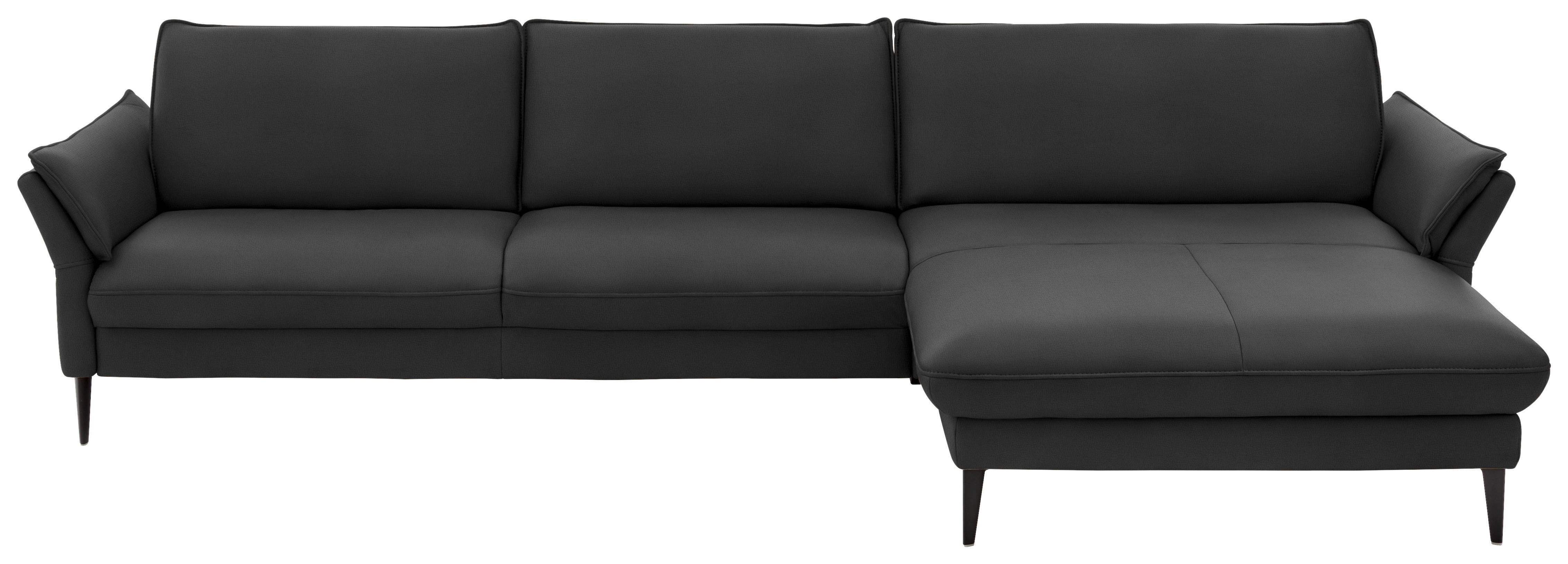 ECKSOFA in Echtleder Schwarz  - Schwarz, Design, Leder/Metall (334/172cm) - Valdera