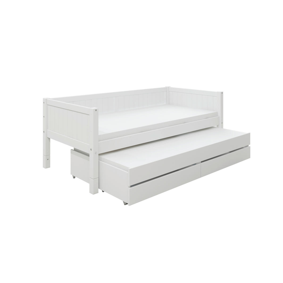 AUSZIEHBETT 90/200 cm,  in Weiß, Bettschubladen, Rollrost für Zusatzbett, Rollrost für Hauptbett  - Weiß, MODERN, Holz (90/200cm) - Chameo