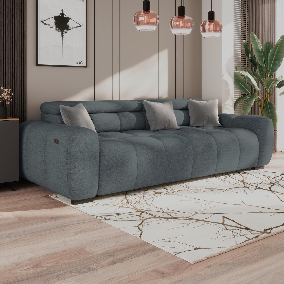 BIGSOFA Webstoff Grün  - Schwarz/Grün, Design, Kunststoff/Textil (248/77-97/108cm) - Welnova