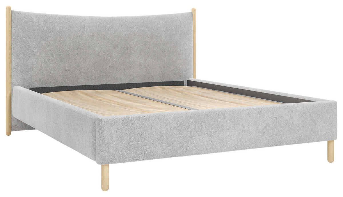 POLSTERBETT 180/200 cm,  in Grau, gepolstertes Kopfteil, Lattenrost, Bettkasten,  - Buchefarben/Grau, MODERN, Holz/Holzwerkstoff (180/200cm) - MID.YOU