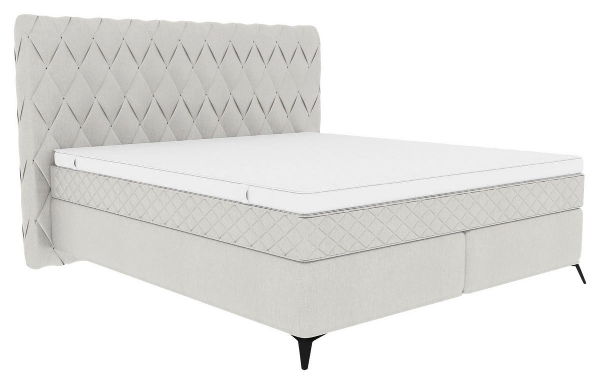 BOXSPRINGBETT 180/200 cm  in Hellgrau  - Hellgrau/Schwarz, Design, Textil/Metall (180/200cm) - Boxxx