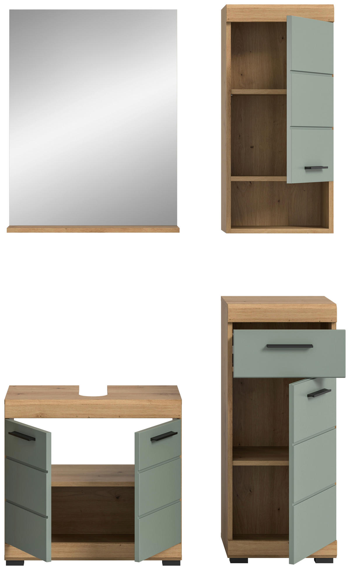 BADEZIMMER 4-teilig  in 97 cm  - Salbeigrün/Schwarz, Modern, Glas/Holzwerkstoff (97cm) - MID.YOU