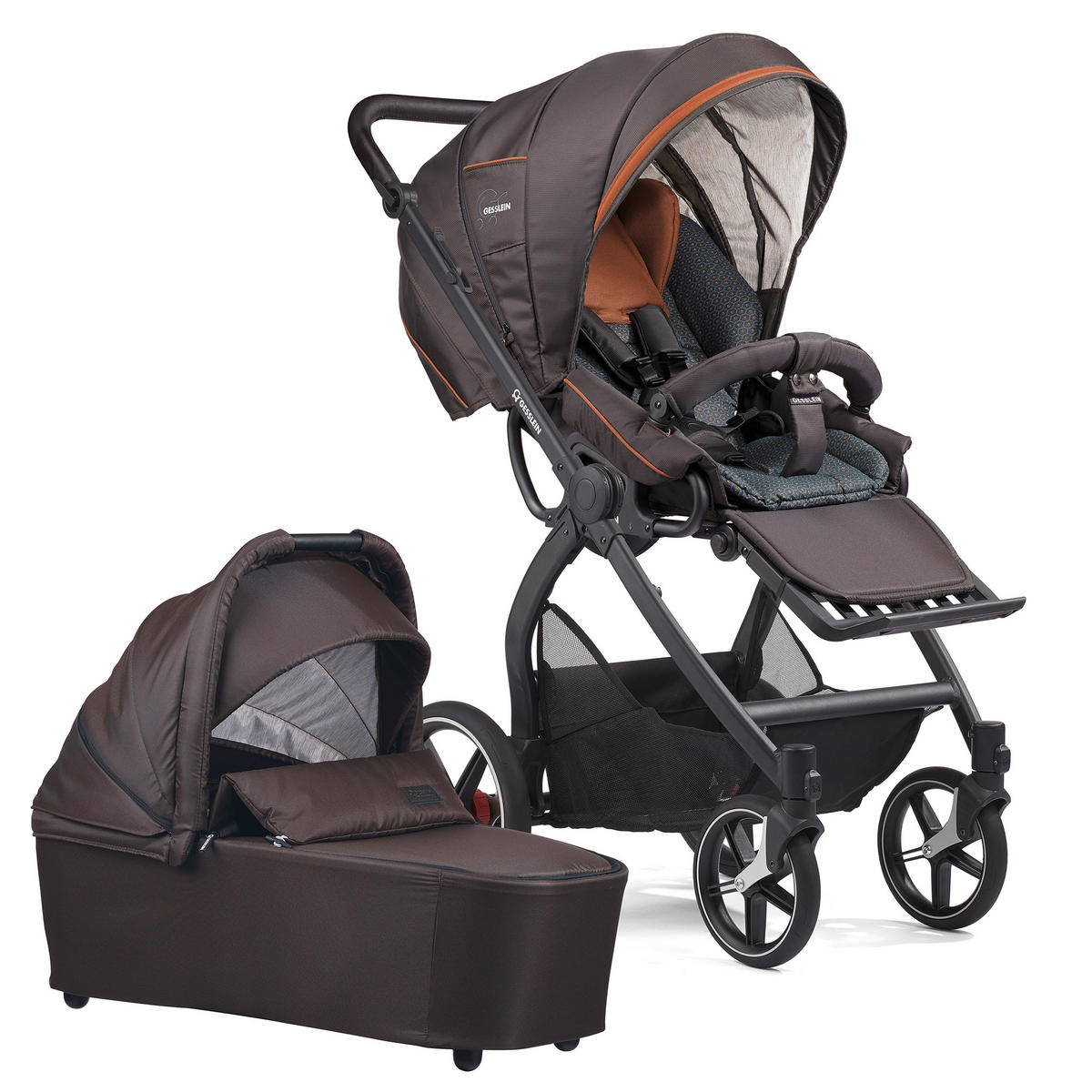 KINDERWAGENSET FX4 Classic  - Cognac/Schwarz, Basics, Textil/Metall (57/129/100cm) - Gesslein