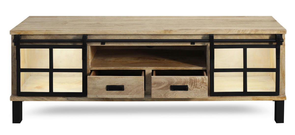 LOWBOARD  175/60/42 cm 2 Schublade(n) Typenauswahl, stehend, handgemacht  - Graubraun/Schwarz, LIFESTYLE, Glas/Holz (175/60/42cm) - Landscape