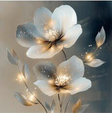 Euroart Glasbild White Flowers On Gray Iii Mehrfarbig 50x50x1.40 cm
