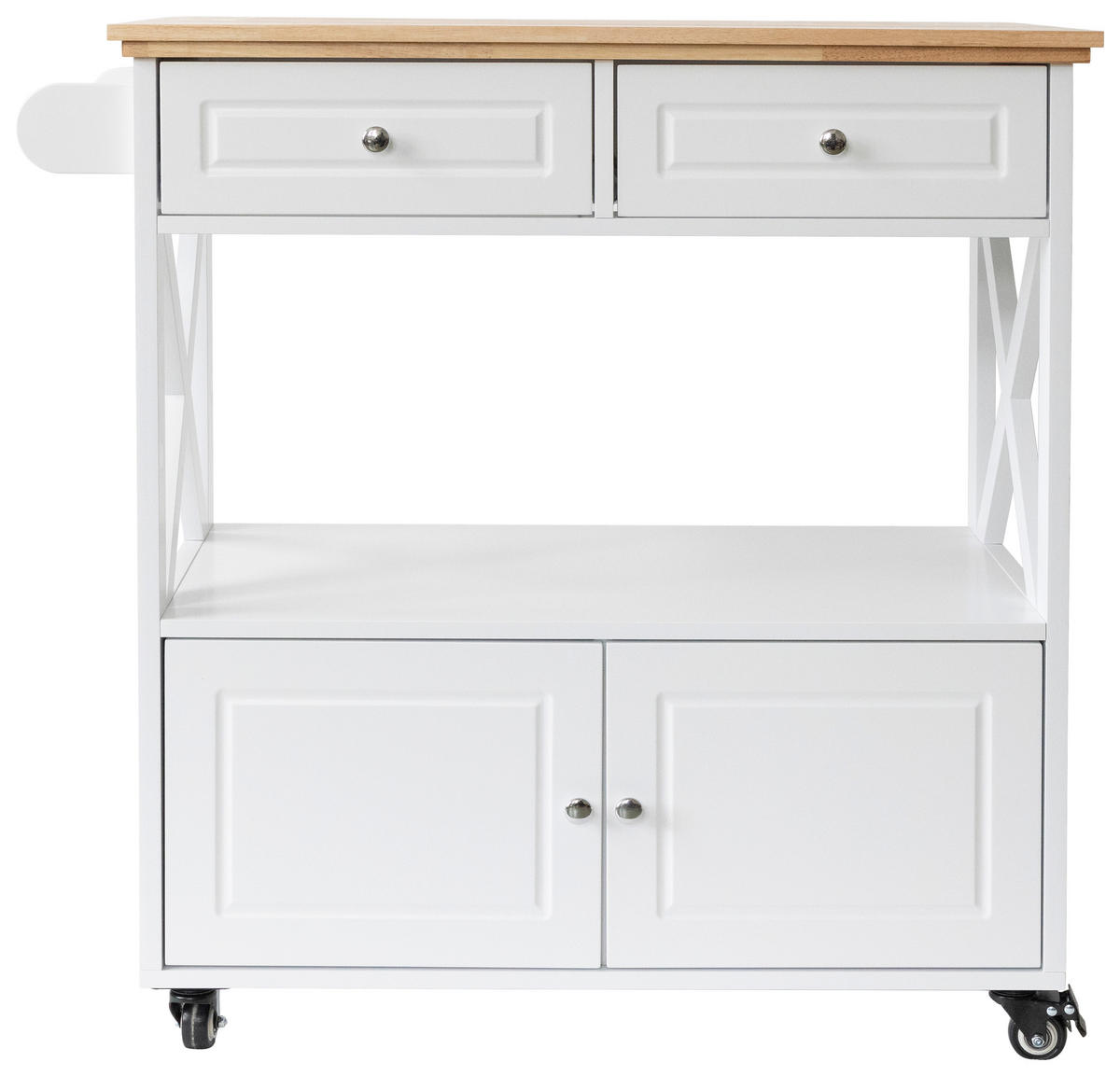 SERVIERWAGEN Kautschukholz vollmassiv Weiß  - Schwarz/Weiß, Basics, Holz/Holzwerkstoff (88/88/47cm) - MID.YOU