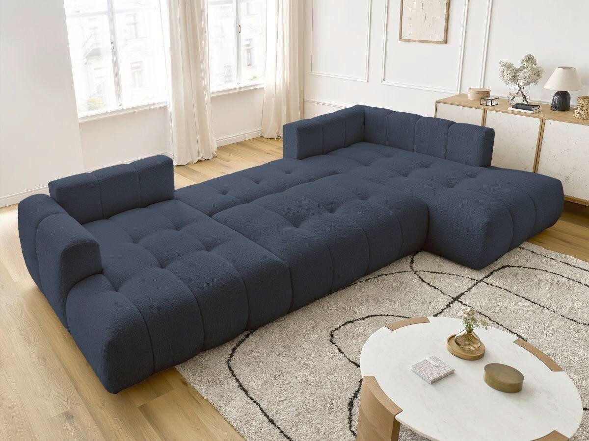WOHNLANDSCHAFT  FUJI  Dunkelblau Bouclé  - Schwarz/Dunkelblau, MODERN, Kunststoff/Textil (160/377/204cm)