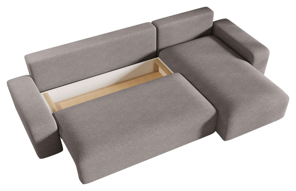 ECKSOFA Hellgrau Bouclé Zierkissen, Rückenkissen, Bettkasten, Schlaffunktion, Rücken echt, Stauraum  - Hellgrau/Schwarz, MODERN, Kunststoff/Textil (248/143cm) - Xora