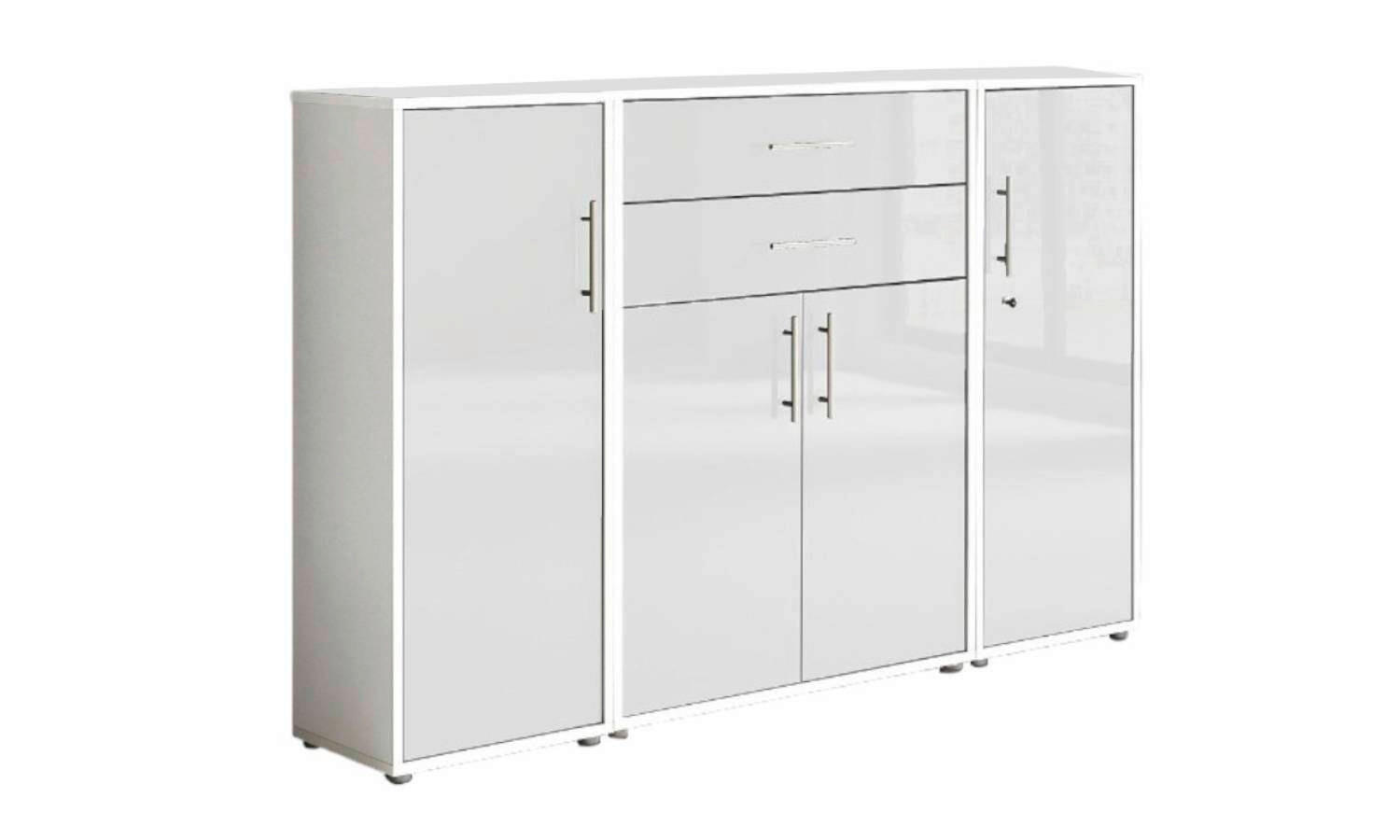 MID.YOU AKTENSCHRANK Weiß, Weiß Hochglanz 173cm × 33cm × 114cm