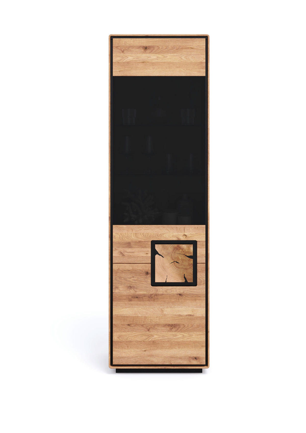VITRINE  in massiv Wildeiche Schwarz, Wildeiche  - Wildeiche/Schwarz, Basics, Glas/Holz (60/203/40cm) - Livetastic