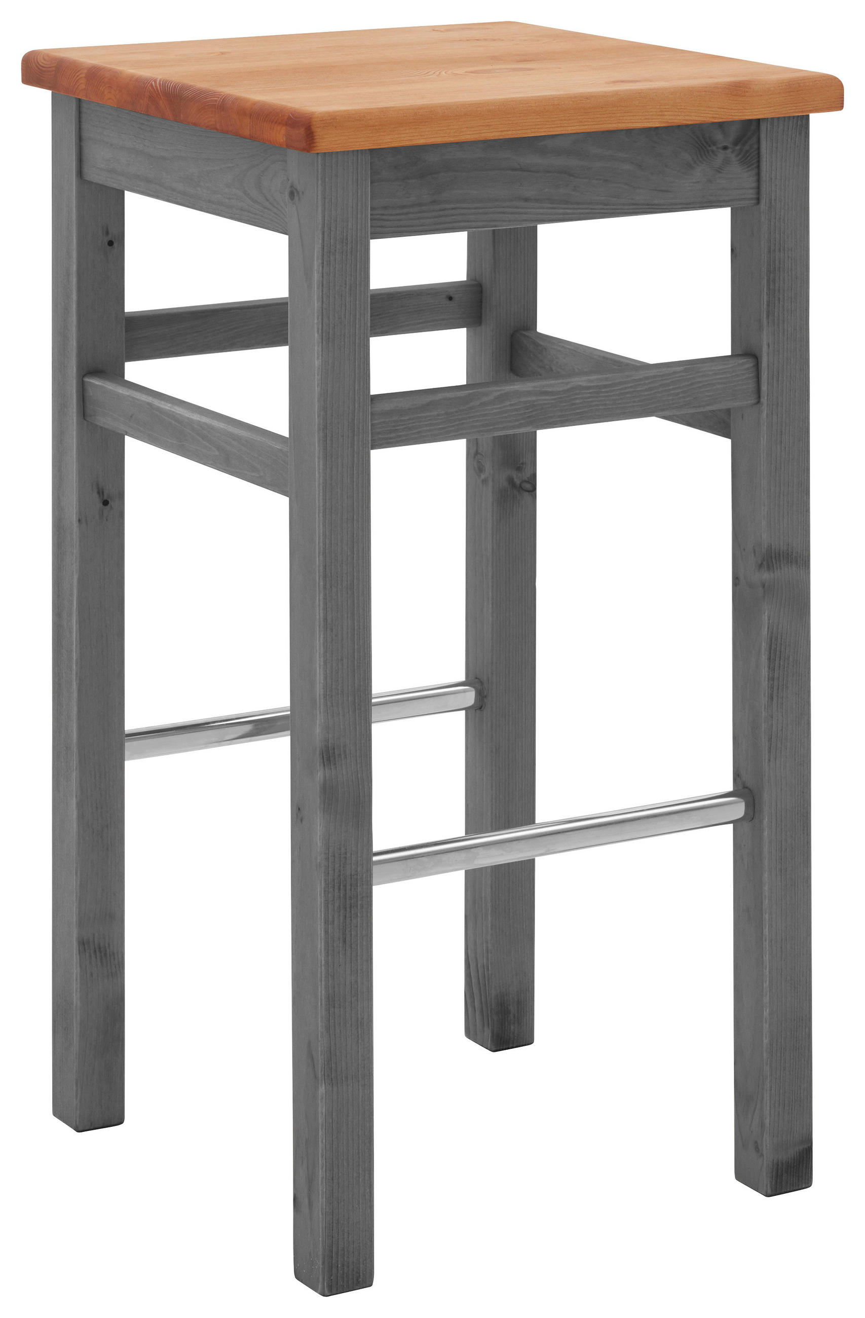BARHOCKER Grau, Laugenfarbig Kiefer massiv - Laugenfarbig/Grau, ROMANTIK / LANDHAUS, Holz (41/74,5/41cm) - Boxxx