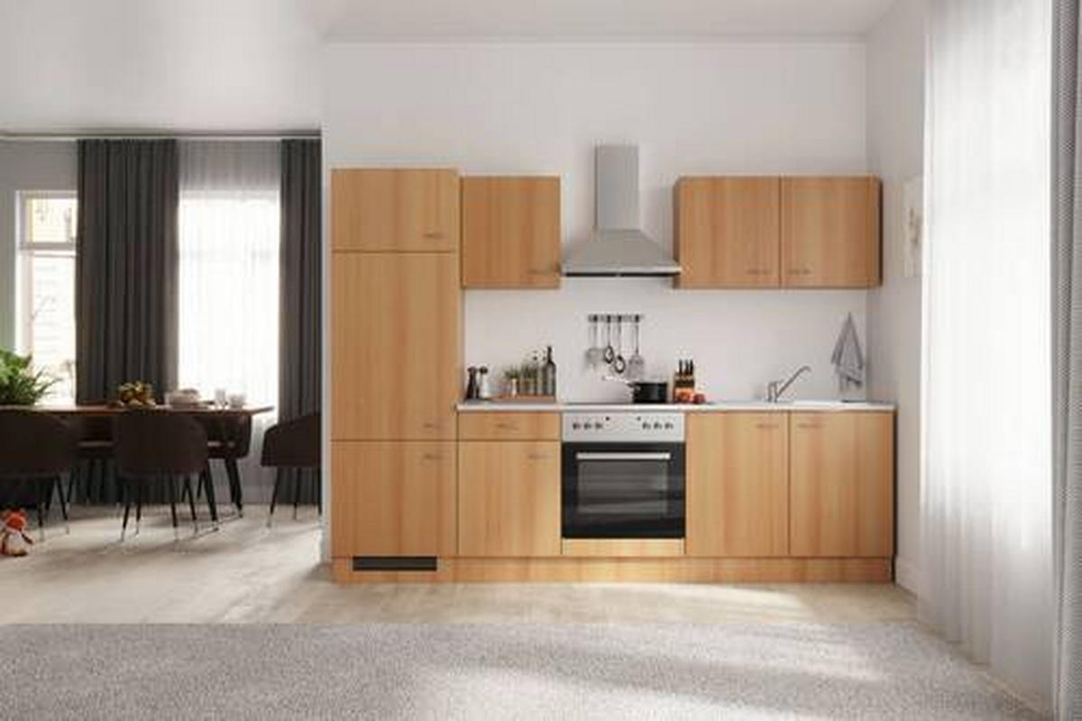 KÜCHENBLOCK 270 cm   in Buchefarben  - Edelstahlfarben/Beige, MODERN, Holzwerkstoff/Kunststoff (270cm) - FlexWell