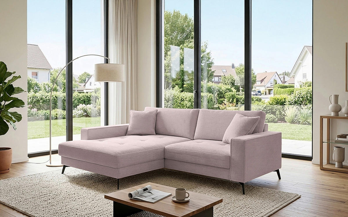 ECKSOFA TED Rosa Cord Zierkissen  - Schwarz/Rosa, Trend, Textil/Metall (174/228cm) - P & B