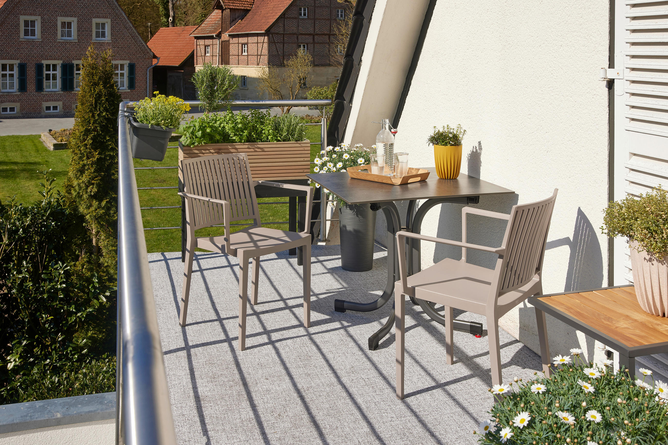 GARTENGARNITUR 3-teilig  - Taupe/Anthrazit, Basics, Holzwerkstoff/Kunststoff (57/80/56cm) - Siena Garden
