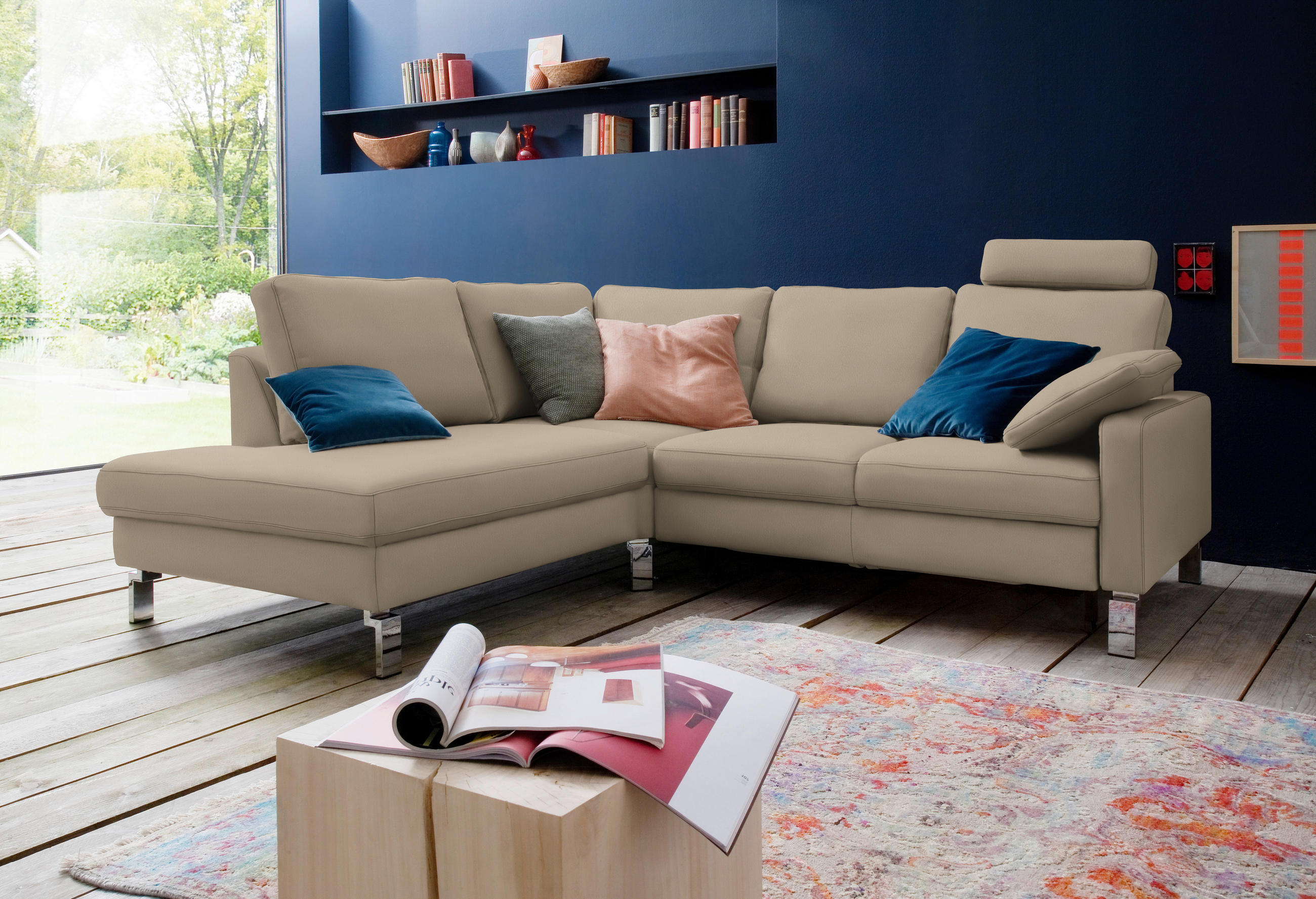 ECKSOFA in Echtleder Hellbraun  - Chromfarben/Hellbraun, Design, Leder/Metall (200/281cm) - Pure Home Lifestyle